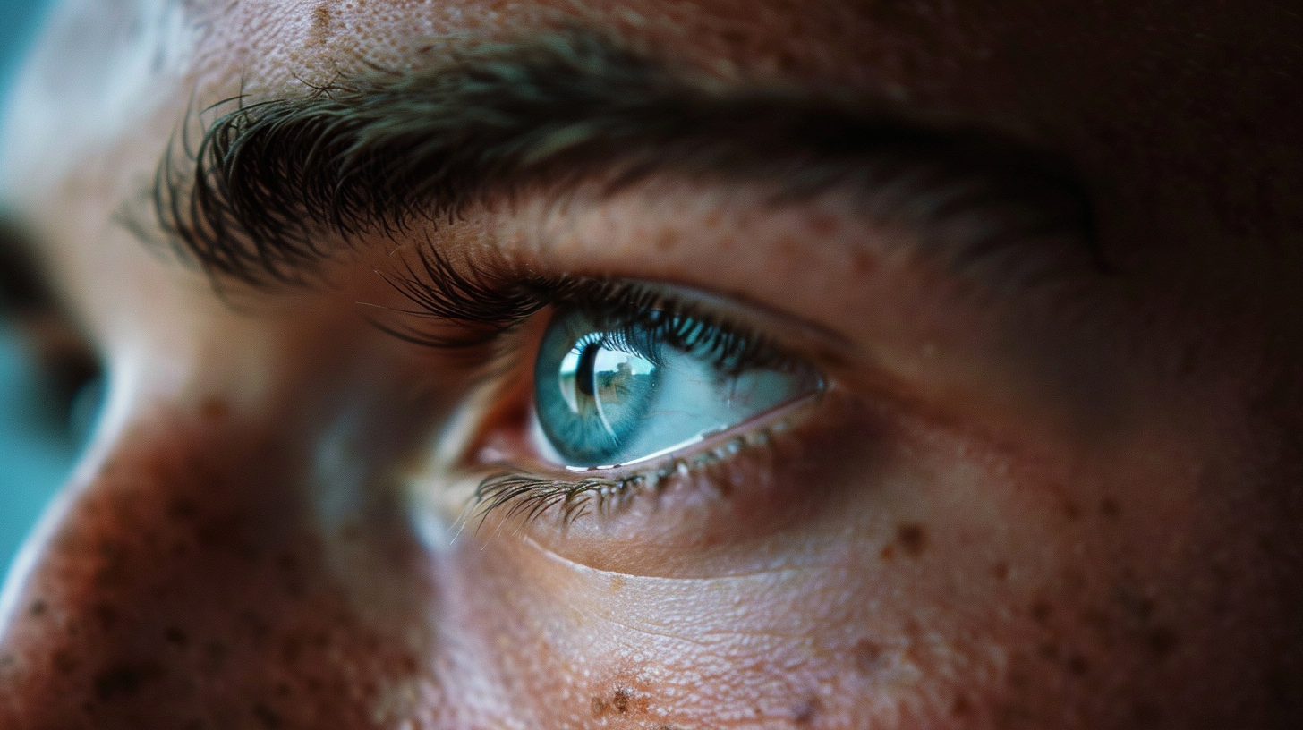 close-up on a man's eye, focused