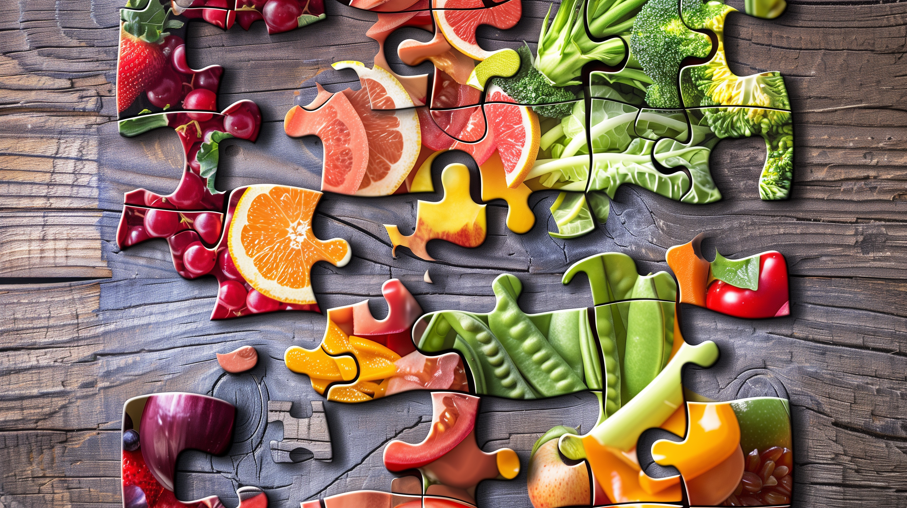 healthy human stomach with puzzle pieces of fruits, vegetables