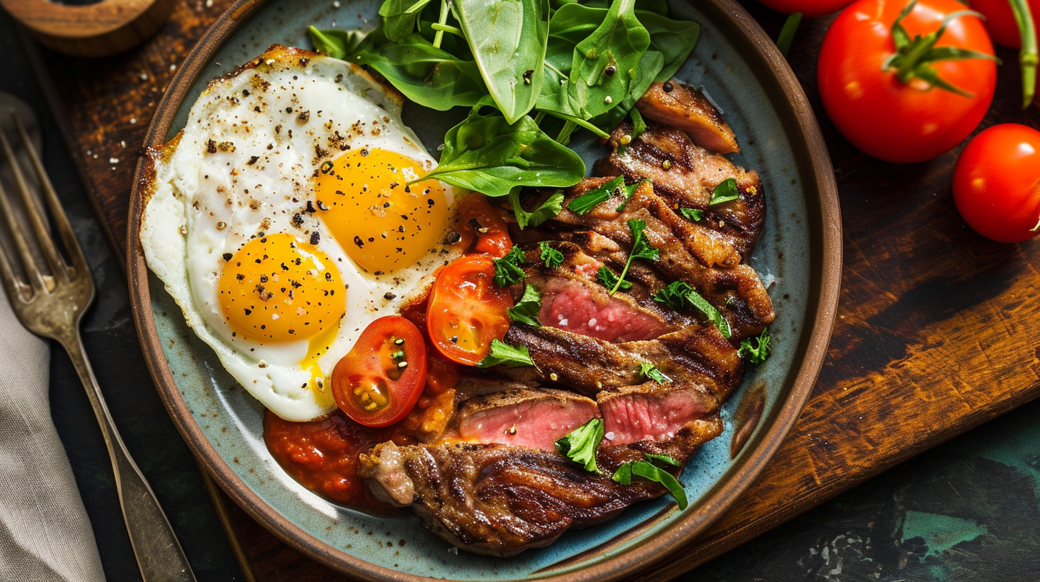 a protein heavy meal - steak and eggs