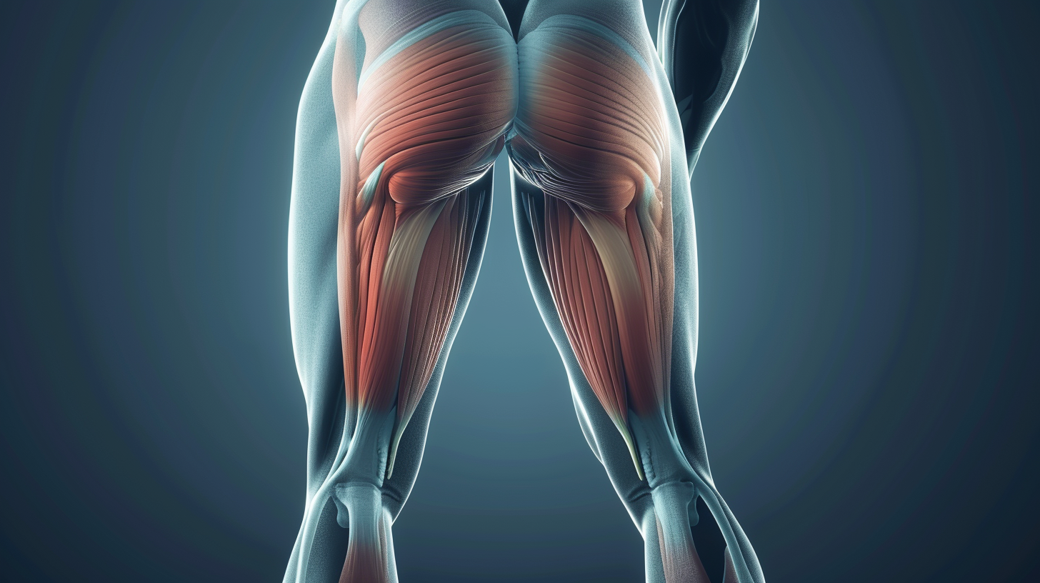 a digitally illustrated outline of a man's glute and leg muscles