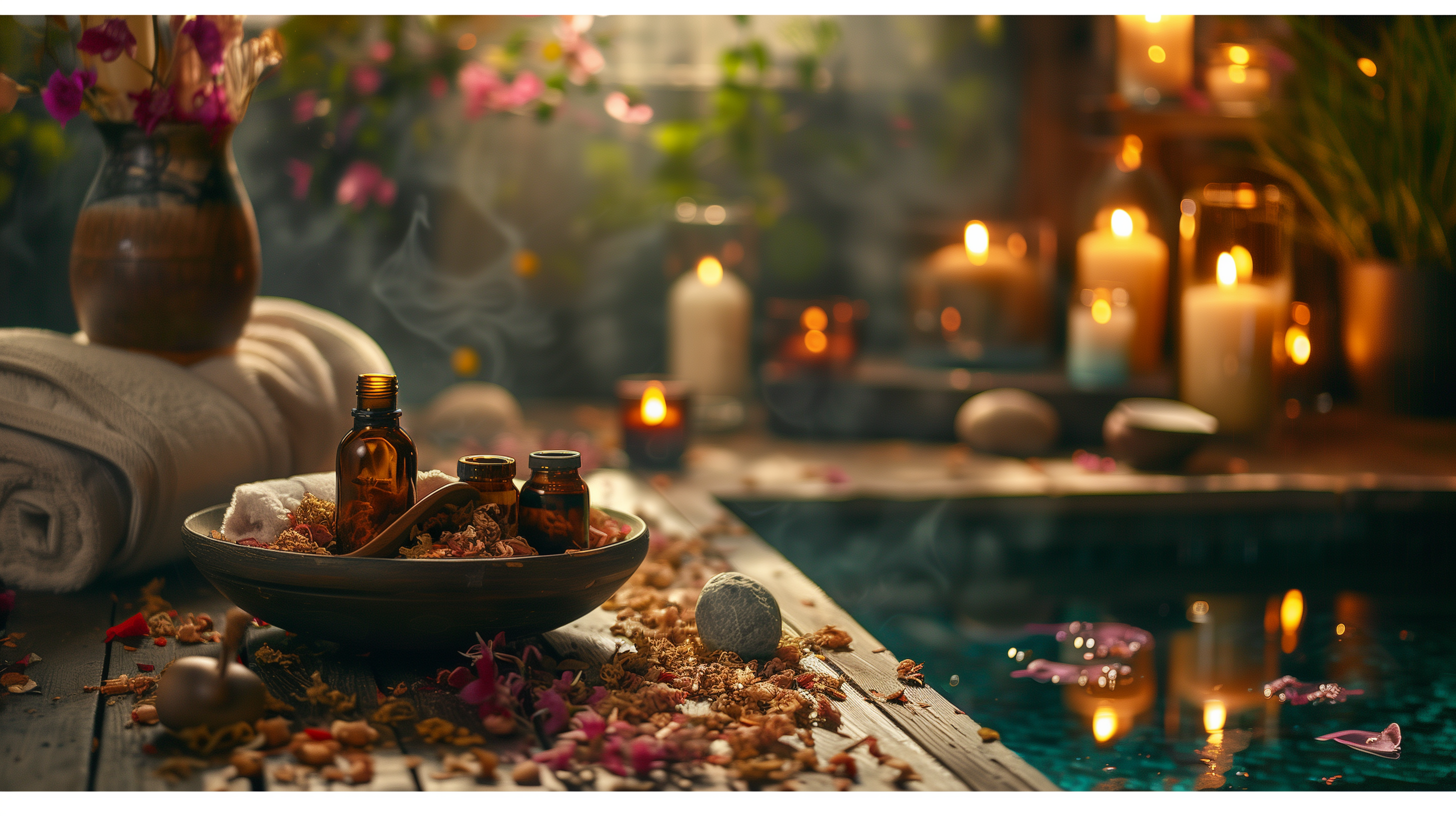 spa, oils, candles, tranquil