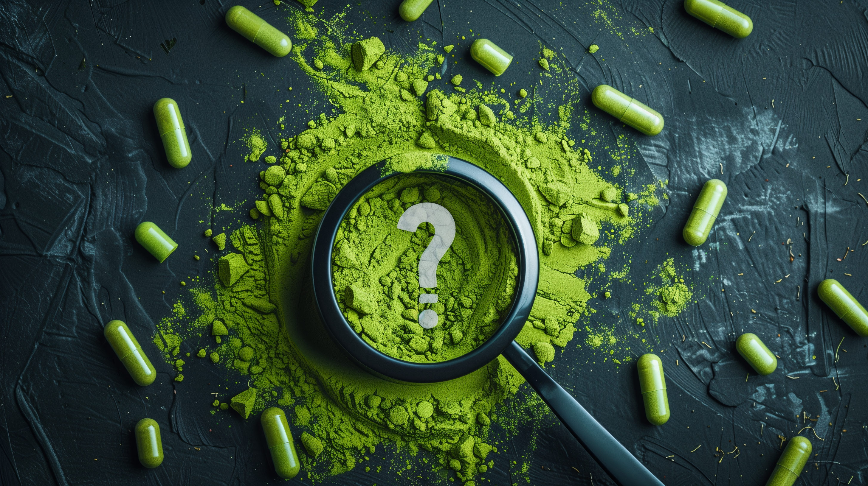 vibrant greens powder scoop and question marks