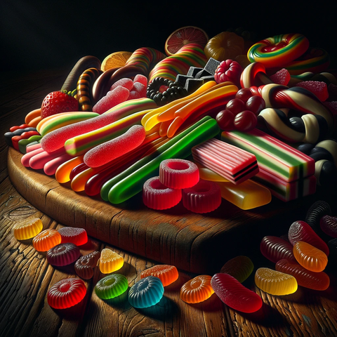 Colorful assortment of candies in a painting