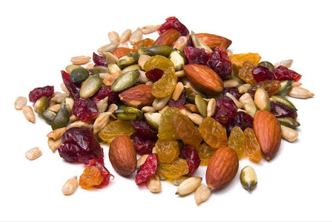 A pile of mixed nuts and dried fruits 