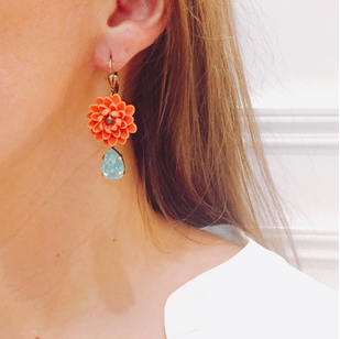 Waterlily earrings - Turquoise / Light brown