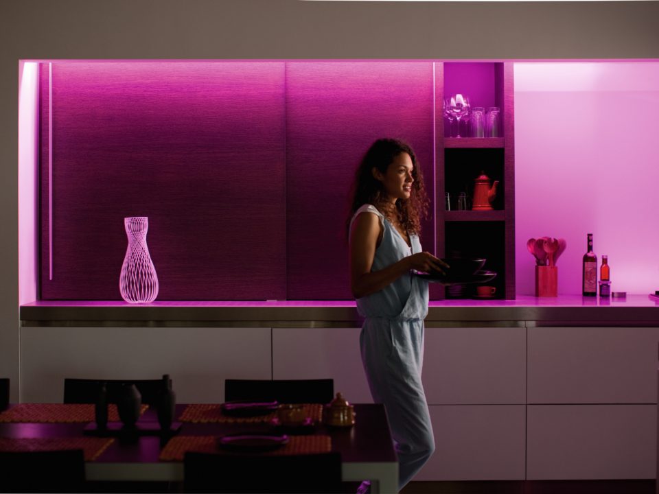 two pendant lights over dining table