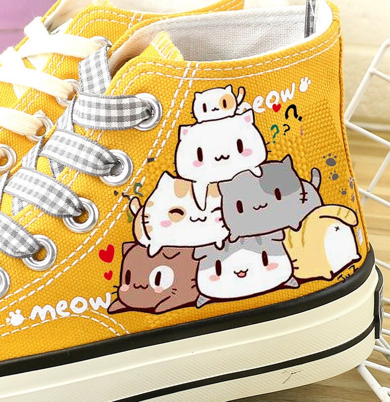 Cat Cartoon High Top Style Sneakers | Meow –