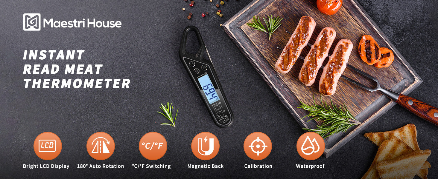 Maestri House Instant Read Meat Thermometer, Digital Waterproof