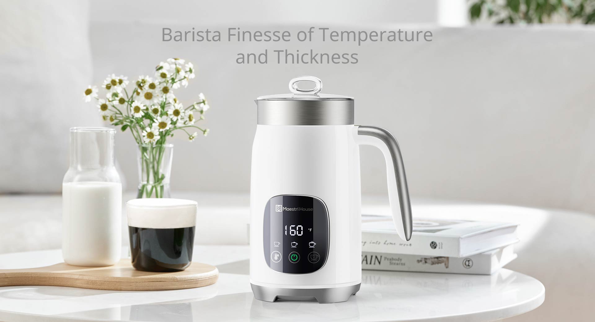 Milk Frother, Variable Temp and Froth Thickness Milk Frother and Steamer,  14.1OZ/400ML Smart Touch Control Foam Maker, Memory Function for Latte,  Cappuccino, Warm Milk, Hot Chocolate 