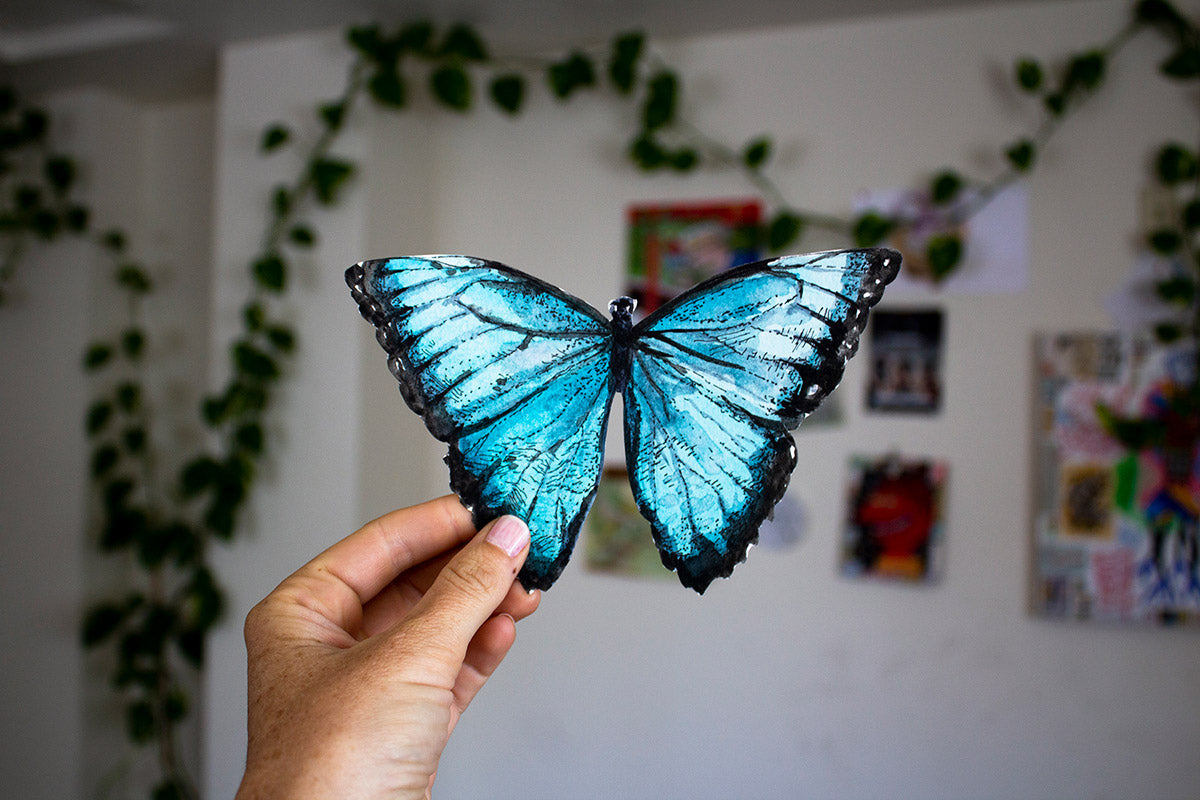 Sun and Psyche - Paper Watercolor butterfly wall art