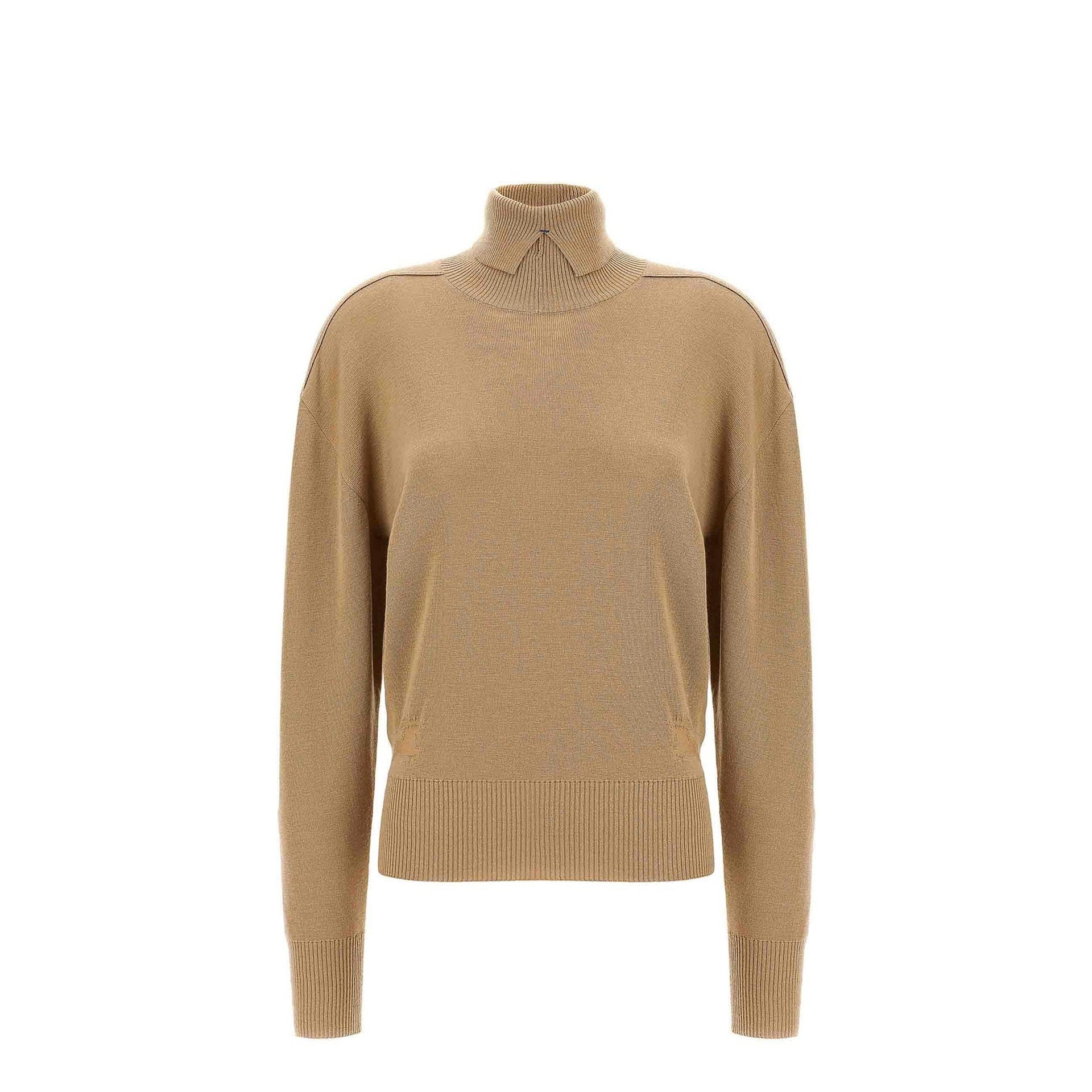 Burberry High-neck Wool Sweater With Logo Intarsia