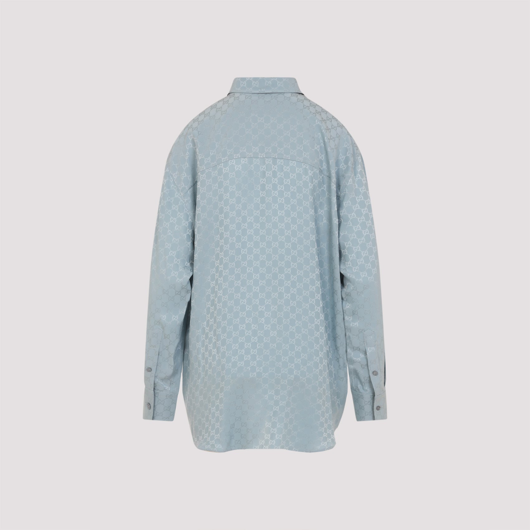 Gucci Womens Aqueous Monogram Relaxed-fit Silk Shirt In Blue