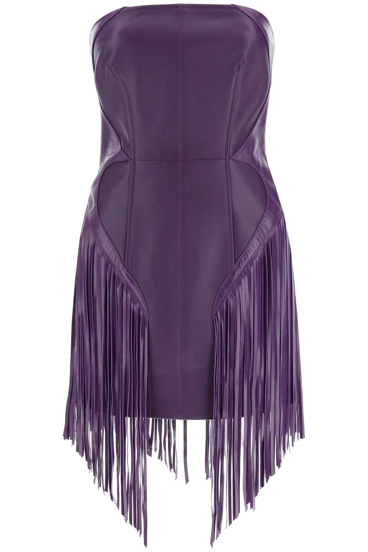 Shop Versace Fringed Leather Minidress Women In Purple