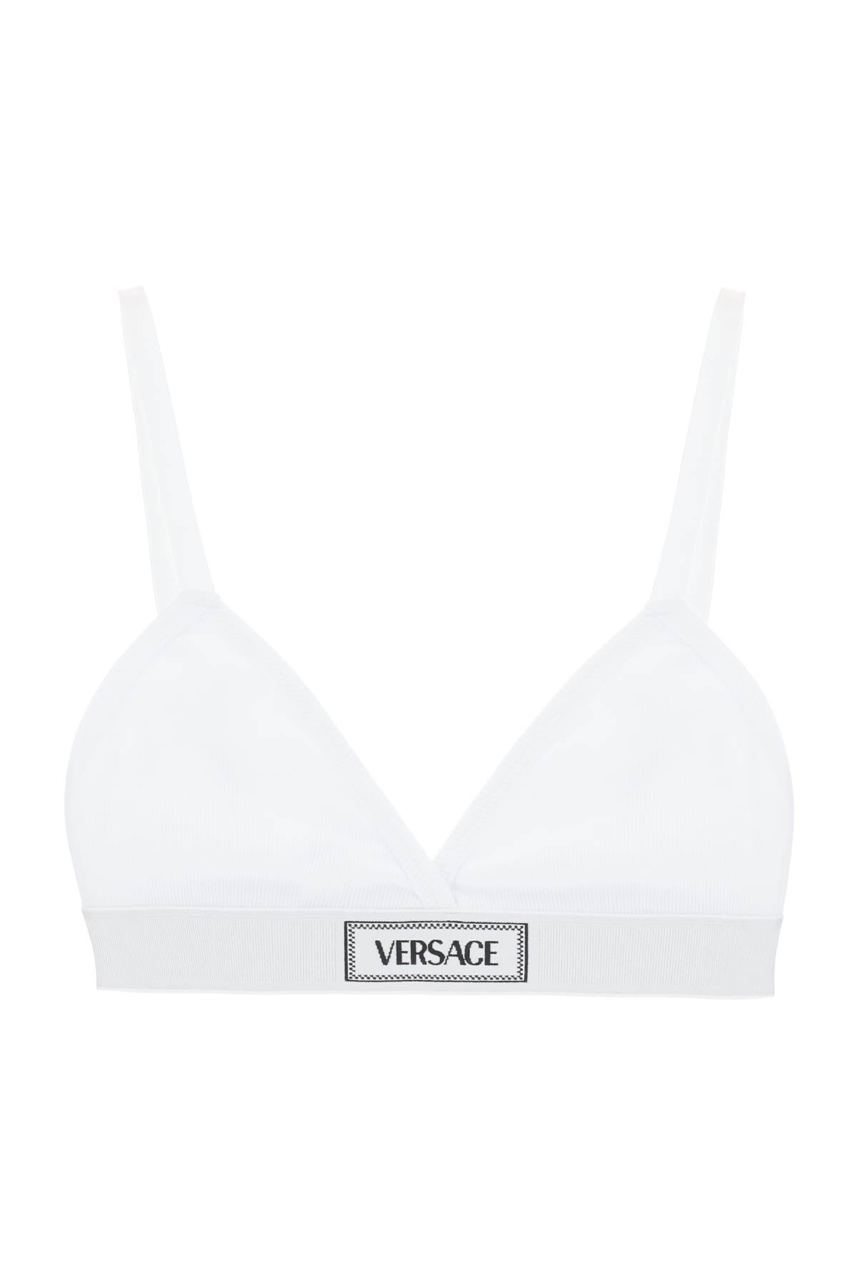 Shop Versace '90s Logo Ribbed Bralette Women In White