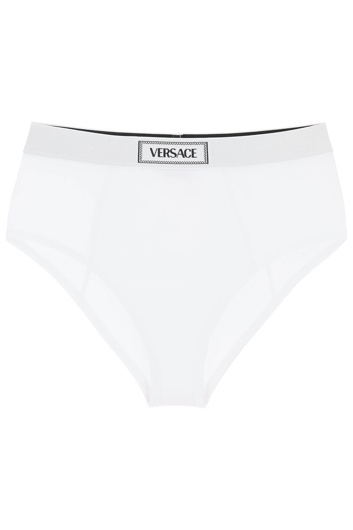 Shop Versace Ribbed Briefs With '90s Logo Women In White