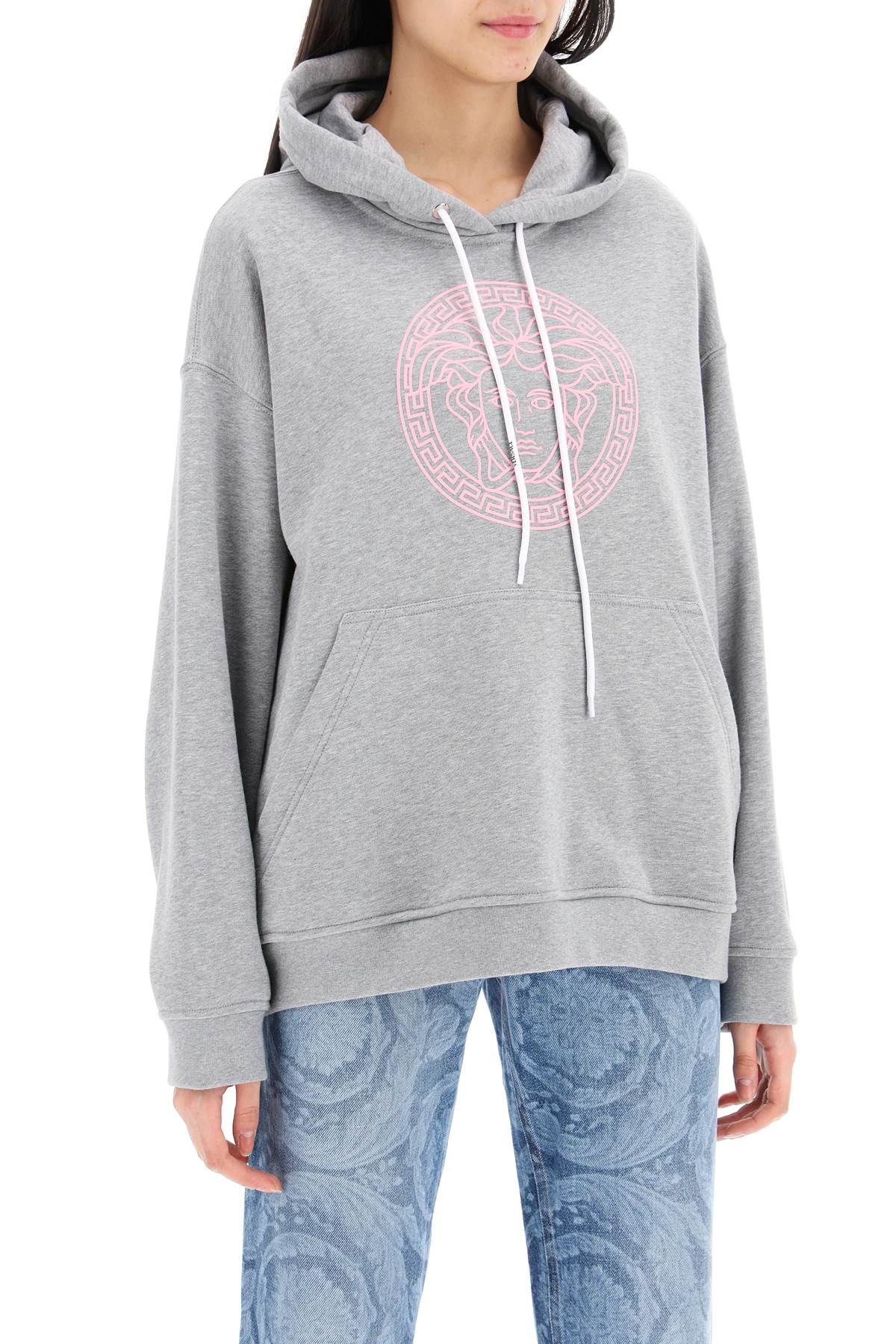 Shop Versace Hooded Sweatshirt With Women In Multicolor