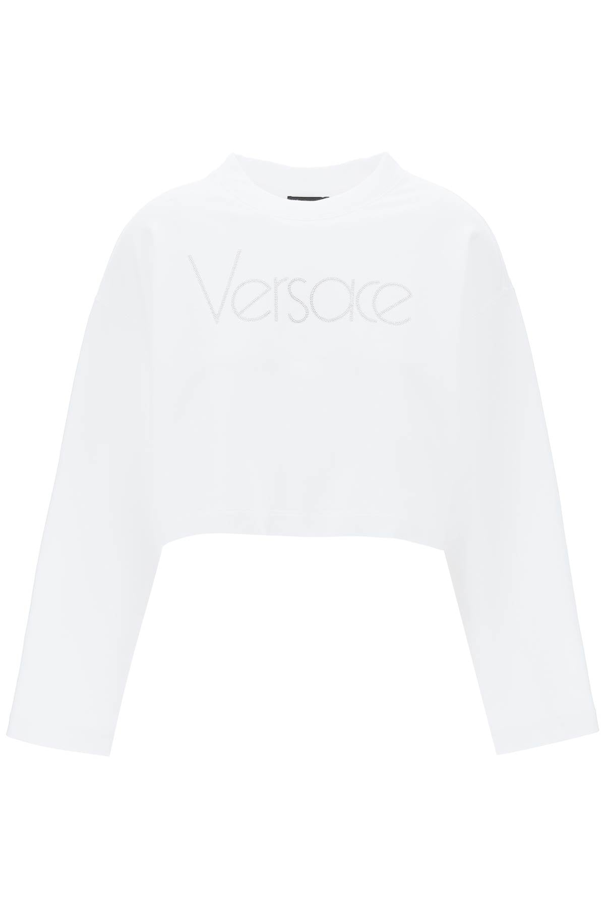 Shop Versace "cropped Sweatshirt With Rhinestone Women In Multicolor