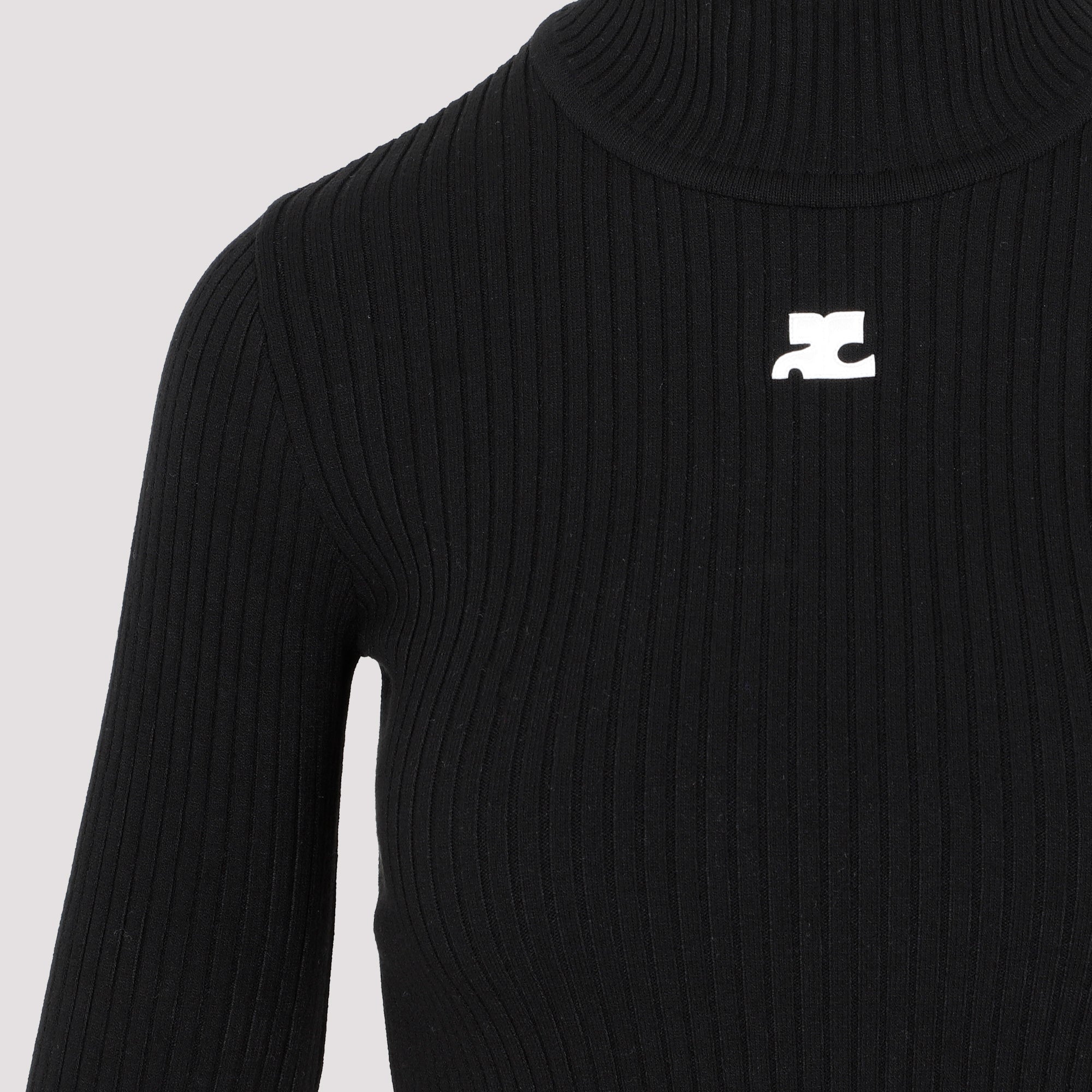 Courrèges Black Reedition Rib Knit Mock Neck Sweater