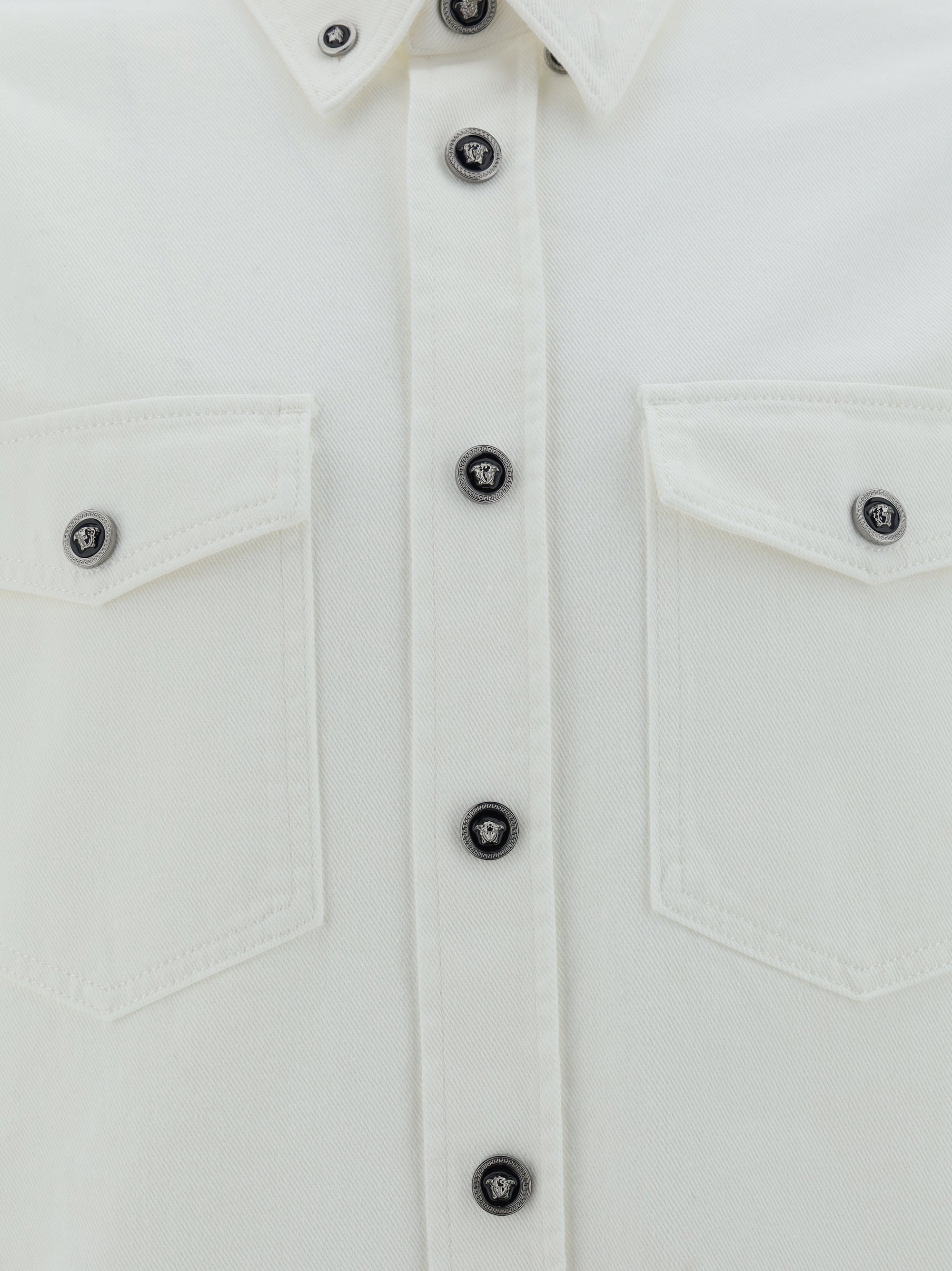 Shop Versace Men Denim Shirt In White