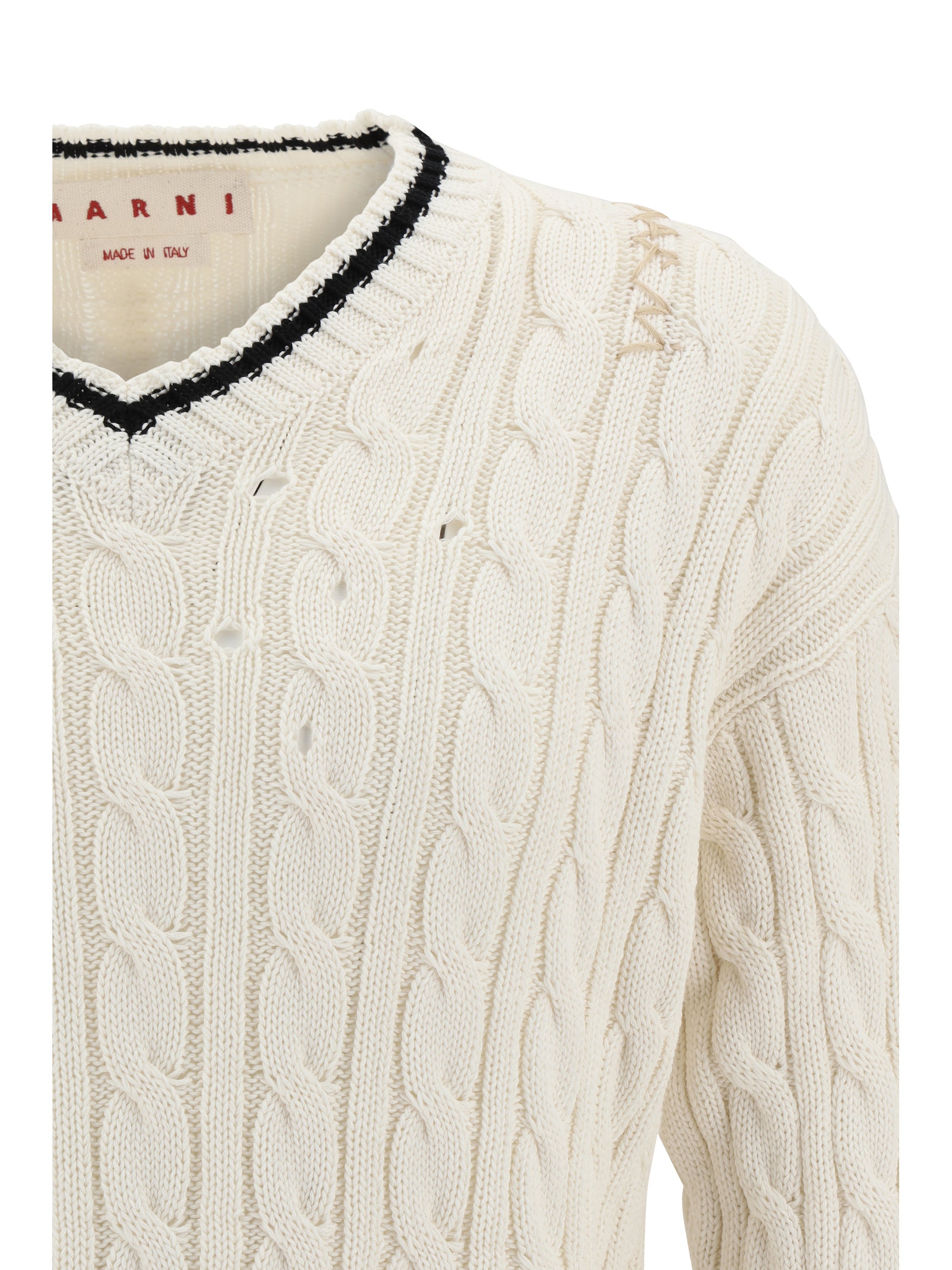 Marni Cable Knit V-neck Sweater In Multicolor