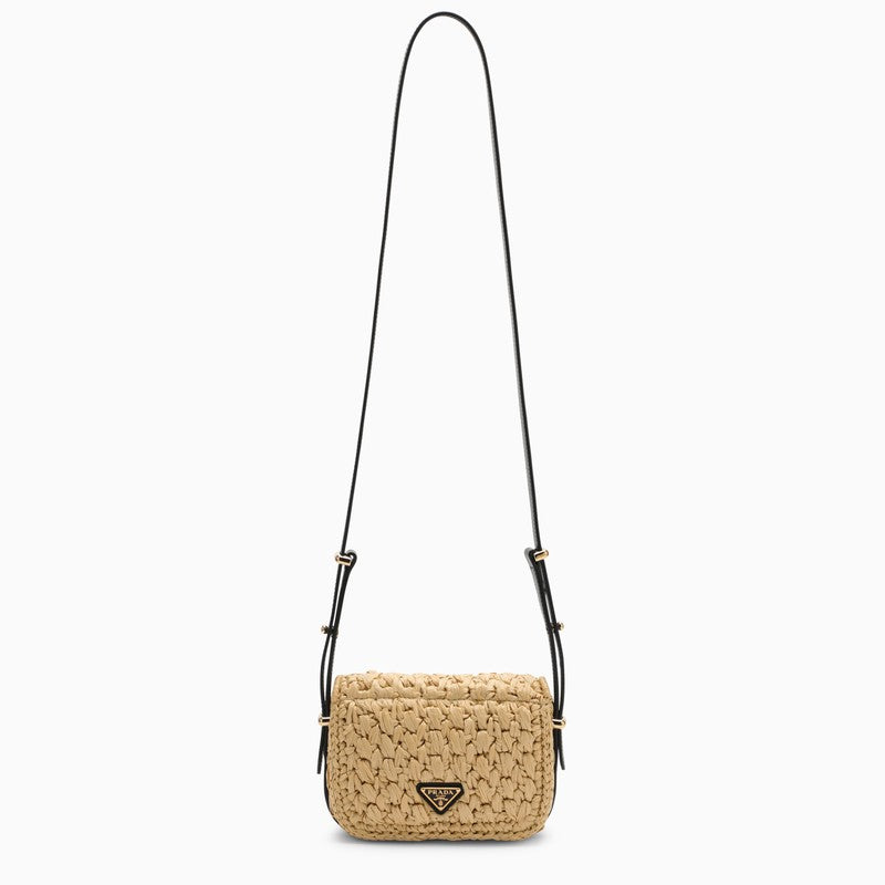 Shop Prada Natural And Black Raffia Shoulder Bag Women In Pink