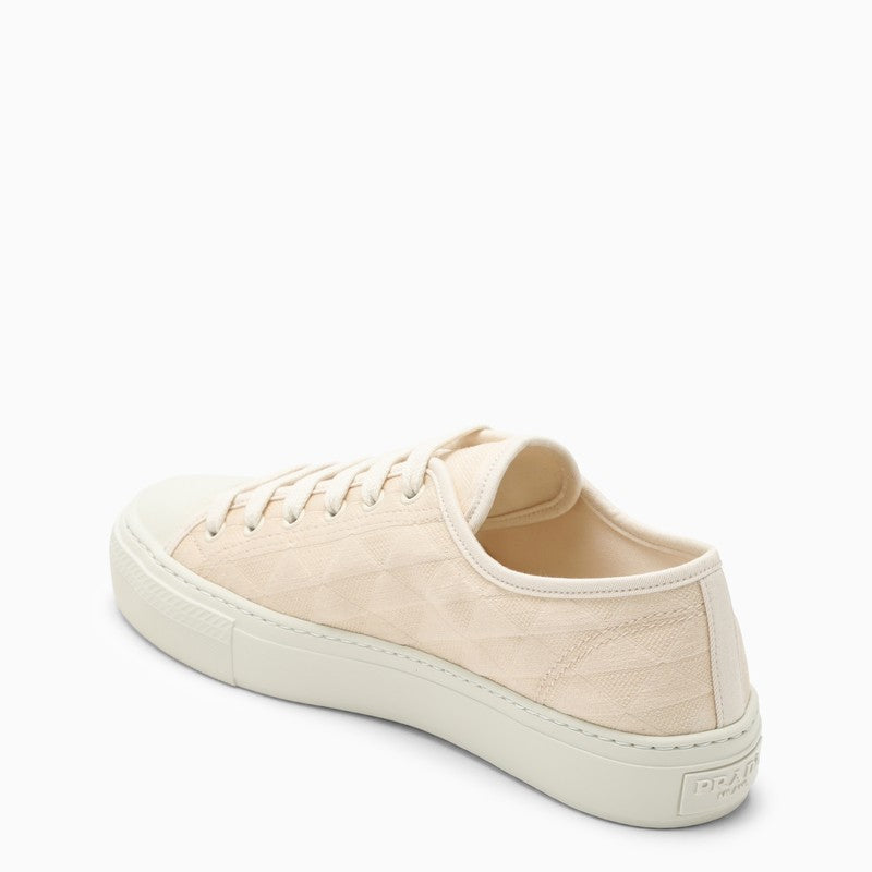 Shop Prada Ivory Fabric Trainer With Logo Embroidery Women In Cream