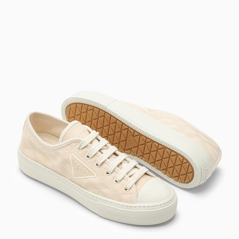 Shop Prada Ivory Fabric Trainer With Logo Embroidery Women In Cream