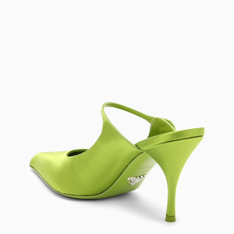 Shop Prada Sabot With Green Fleece Heel In Satin Women