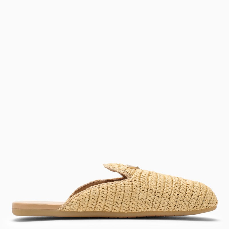 Shop Prada Natural Raffia Loafer With Logo Triangle Women In Cream