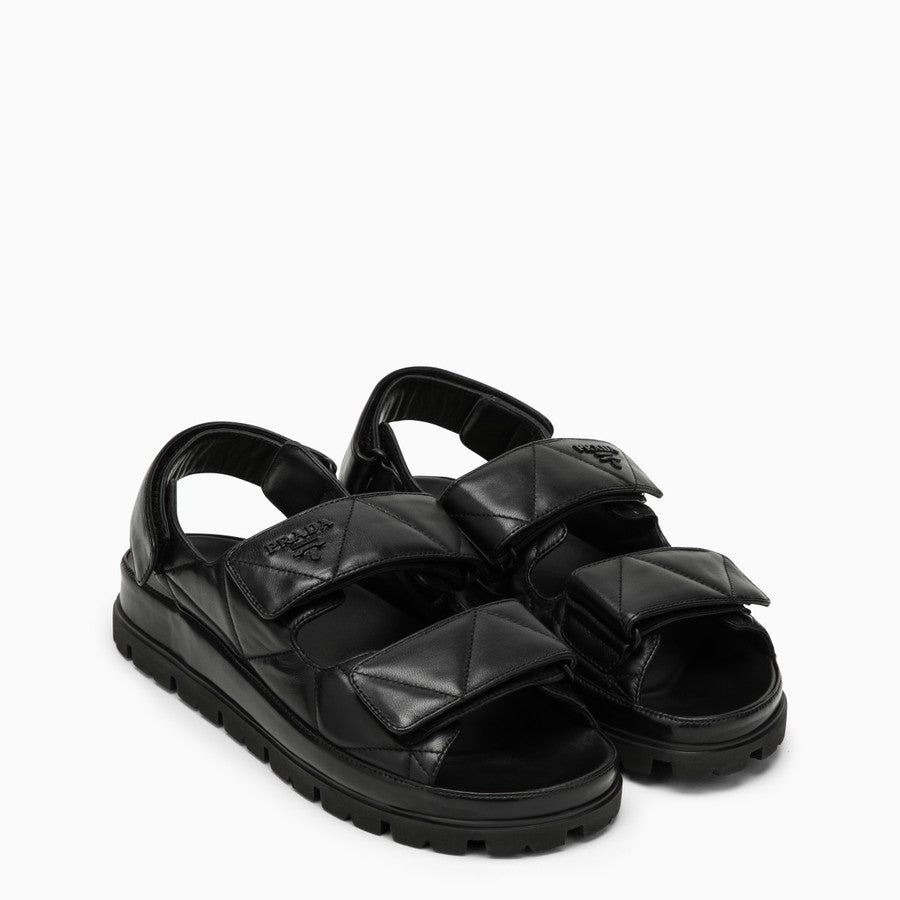 Shop Prada Women Black Padded Leather Sandal