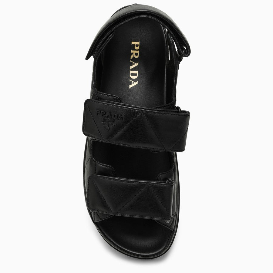 Shop Prada Women Black Padded Leather Sandal