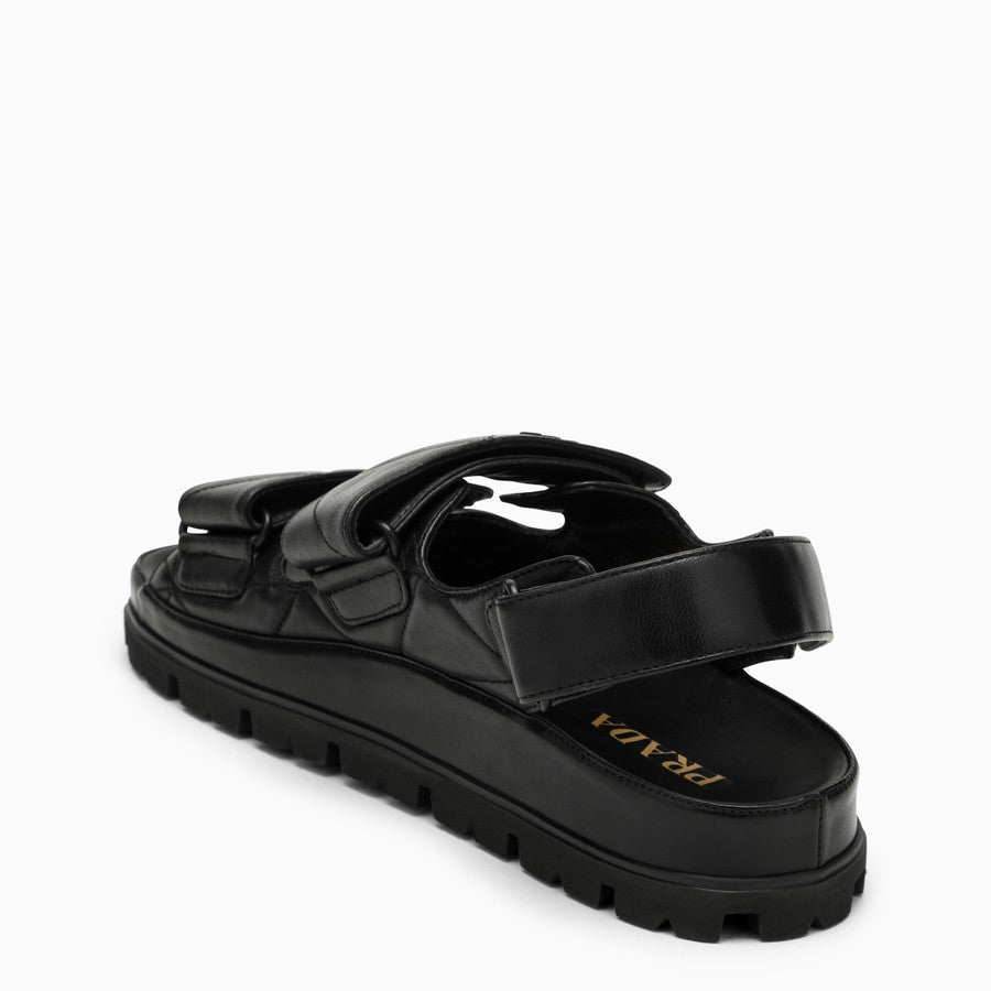 Shop Prada Women Black Padded Leather Sandal