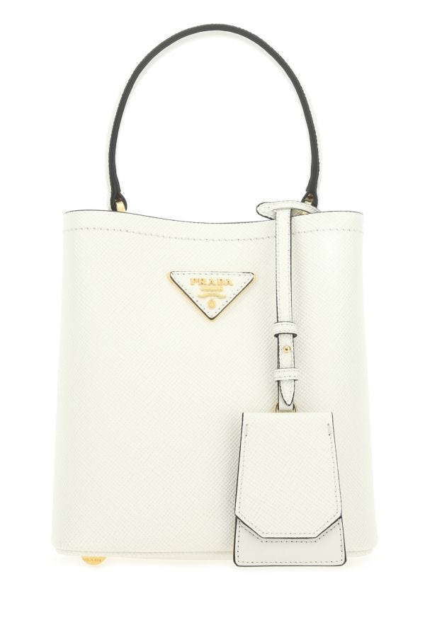 Shop Prada Woman White Leather Small Panier Handbag
