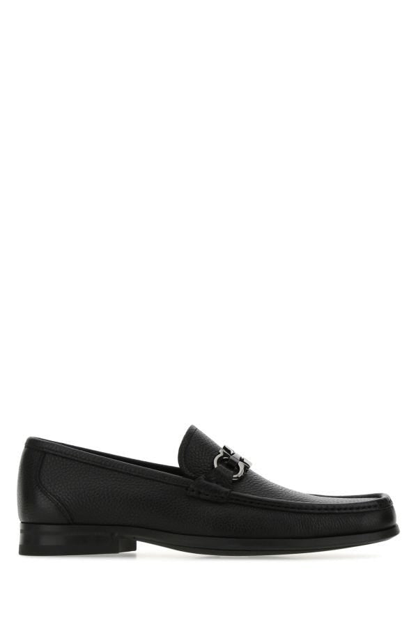 Ferragamo Salvatore  Man Black Leather Grandioso Loafers In Blue