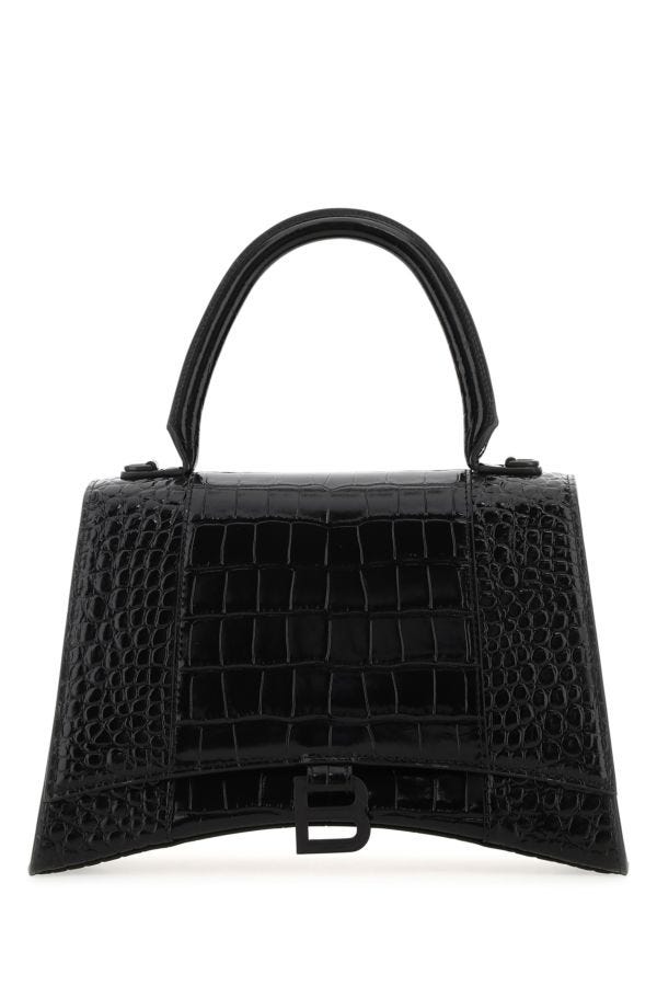 Balenciaga Women's Hourglass Small Handbag Crocodile Embossed In Black