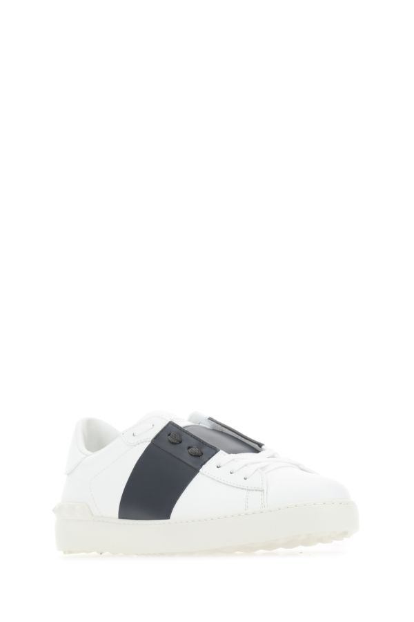 Shop Valentino Garavani Man White Leather Open Sneakers With Navy Blue Band
