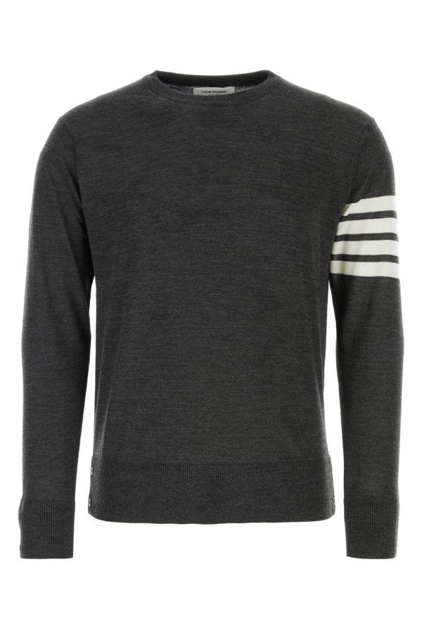 THOM BROWNE THOM BROWNE MAN DARK GREY WOOL SWEATER