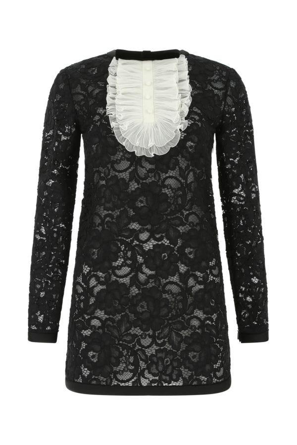 Saint Laurent Woman Black Lace Mini Dress