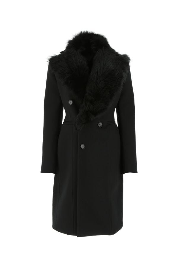 Bottega Veneta Woman Black Stretch Acrylic Blend Coat