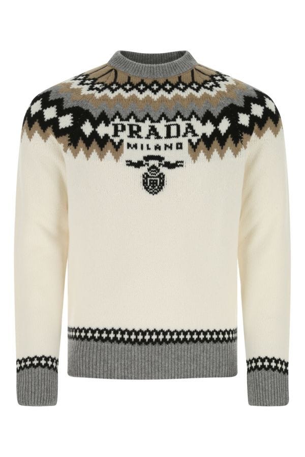 Prada Man Embroidered Cashmere Sweater In Multi