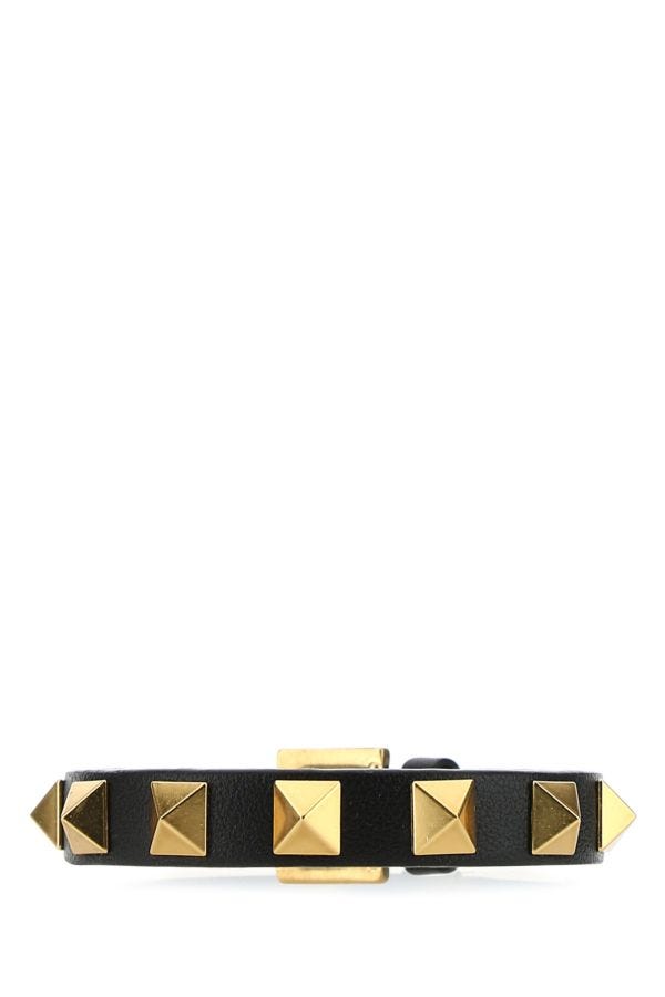 Shop Valentino Garavani Man Black Leather Rockstud Bracelet