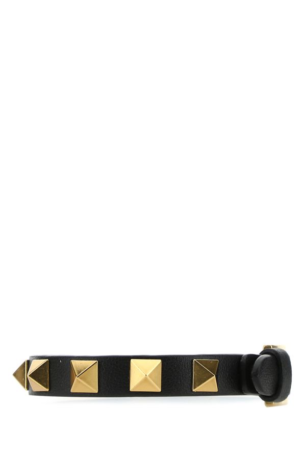 Shop Valentino Garavani Man Black Leather Rockstud Bracelet