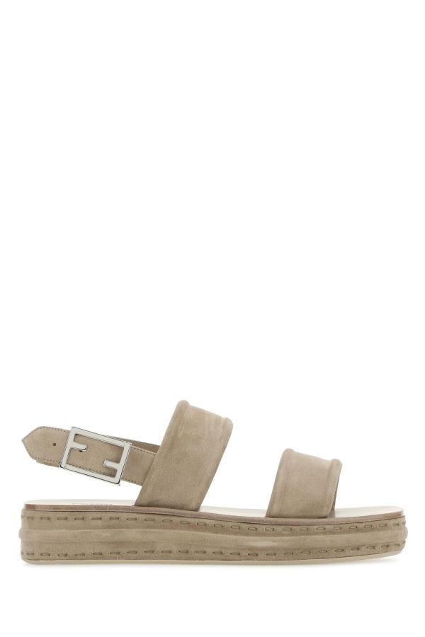 Fendi Man Cappuccino Suede Sandals In Brown