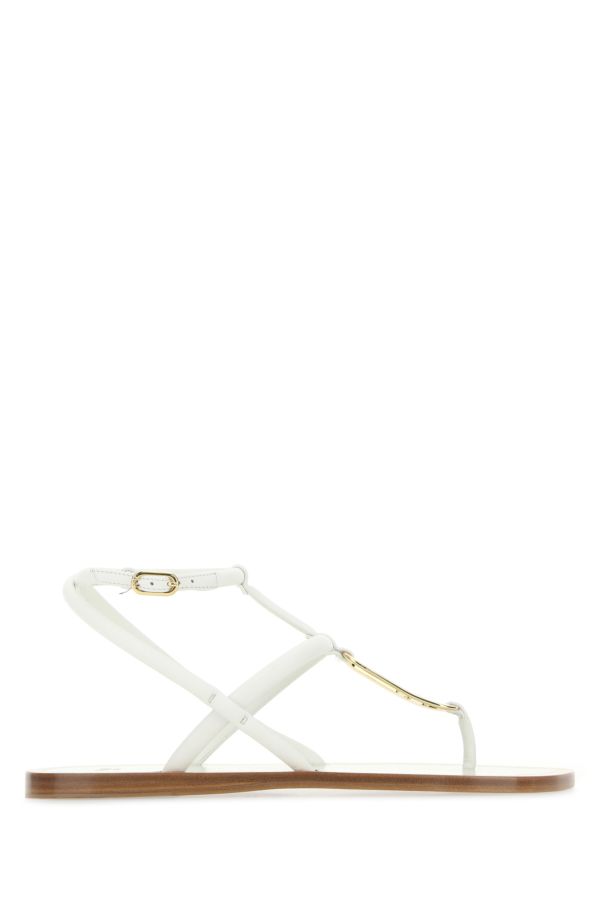 FENDI FENDI WOMAN WHITE NAPPA LEATHER FENDI O LOCK THONG SANDALS