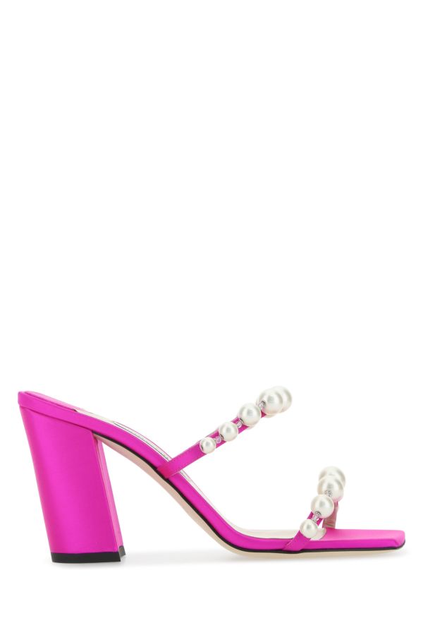 Jimmy Choo Woman Fuchsia Satin Amara 85 Mules In Pink