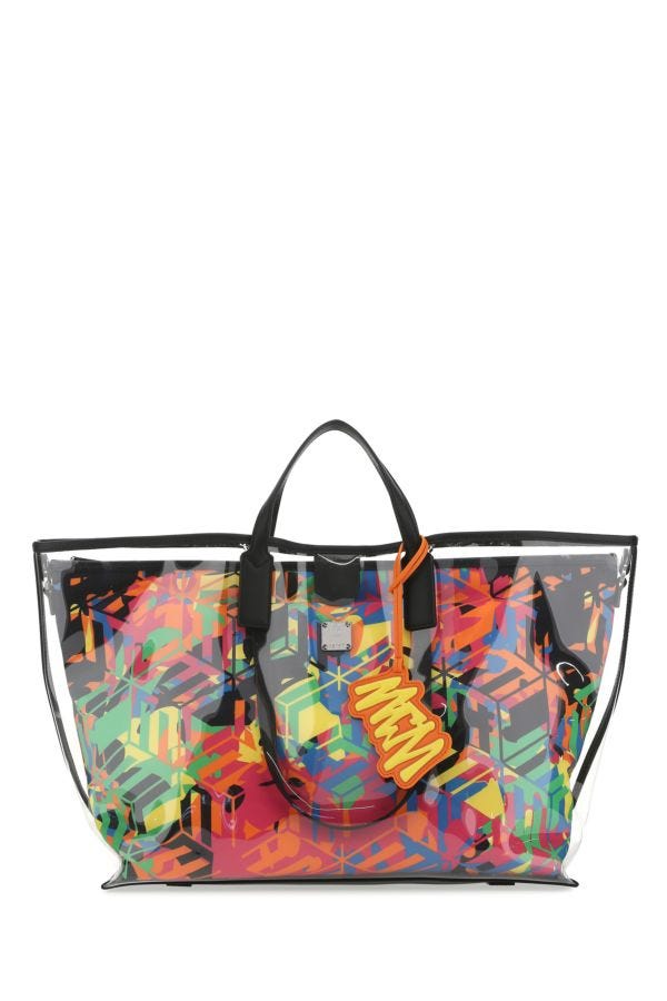MCM Handbag Clear Shopper Tote with Removable Clutch PVC Multicolor