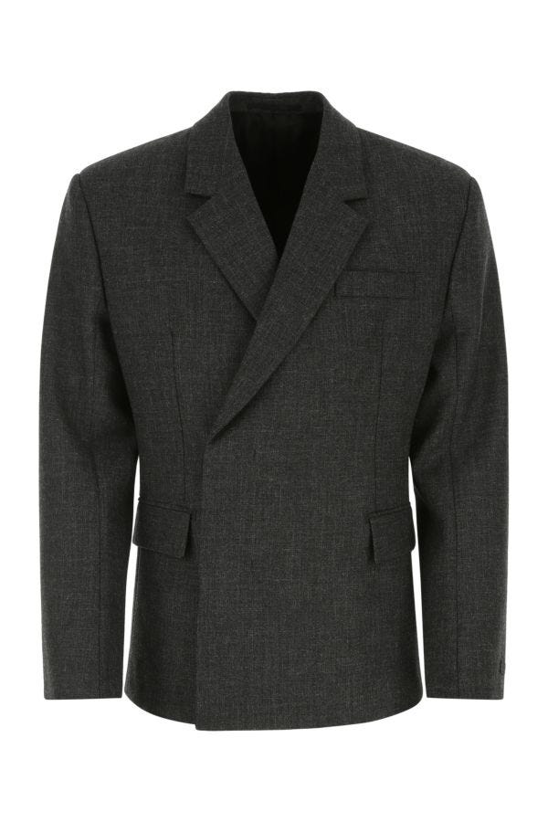 Prada Man Melange Dark Grey Wool Blazer In Gray