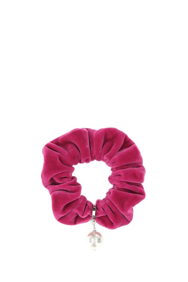 Miu Miu Woman Fuchsia Velvet Scrunchie In Pink