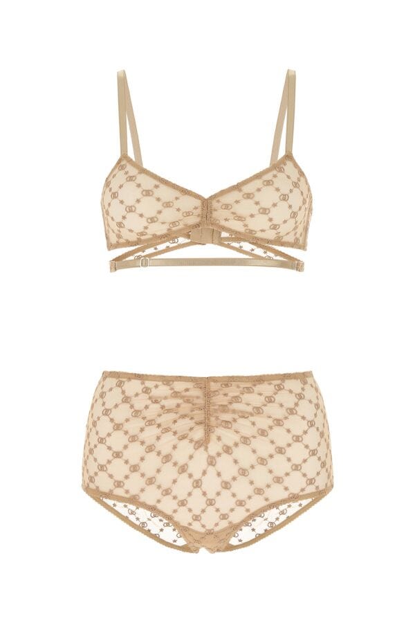 GUCCI GUCCI WOMAN BEIGE MESH LINGERIE SET