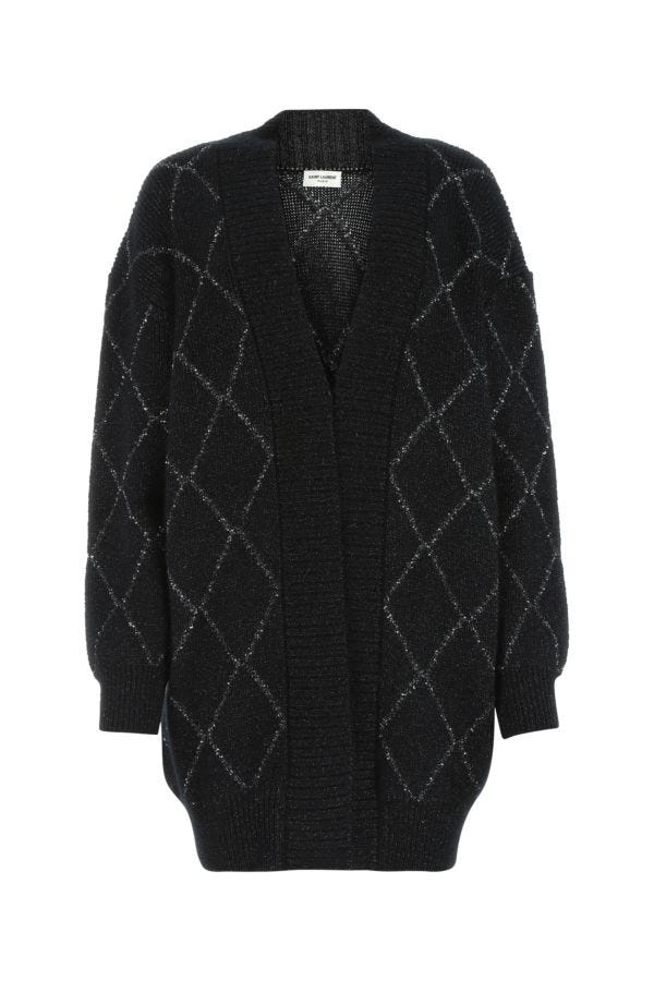 Saint Laurent Woman Embroidered Mohair Blend Oversize Cardigan In Multicolor